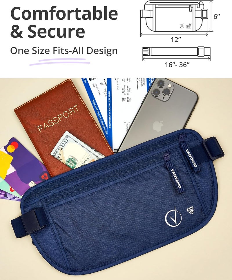 Vantamo Money Belt with RFID For Men & Women, Hidden Passport Holder for Travel, 2 Compartment Travel Fanny Pack for Women Anti Theft - Image 4